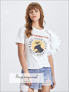 Zaw top - White Printed T-shirt Sleeve