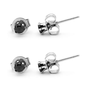 Stud Earring Set of 2 Black Round Cubic Zirconia Stainless Steel CZ Studs