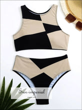 Color Block High Waist Bikini Set With Neck Top with Sun-Imperial United States