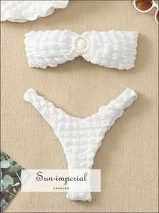 Women Solid White High Cut Tube Bikini Set With Center Ring Detail center Sun-Imperial United States