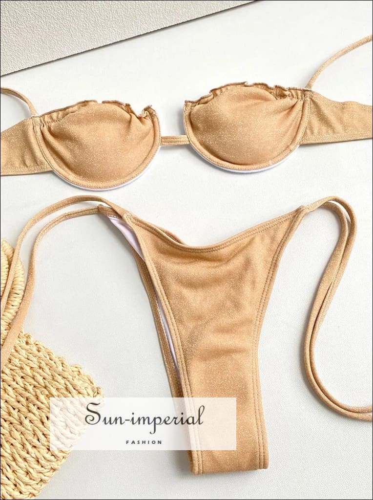 Women’s Sequin Gold Bikini Set With Ruffle Detail Sun-Imperial United States