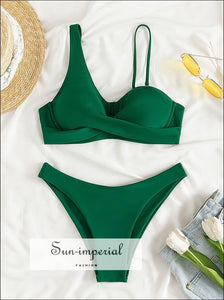 Green Cross Push Up Bikini Set With Different Width Cami Strap Sun-Imperial United States