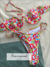 Green Bikini Set With Pink Flowers Print And Center Tie Detail Sun-Imperial United States