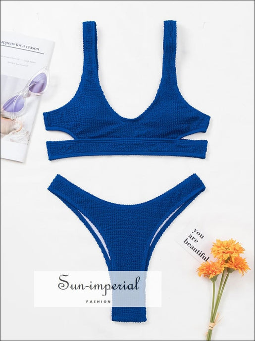 Women Blue High Cut Bikini Set With Out Top Sun-Imperial United States