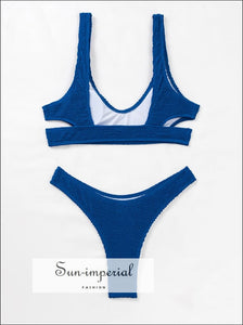 Women Blue High Cut Bikini Set With Out Top Sun-Imperial United States